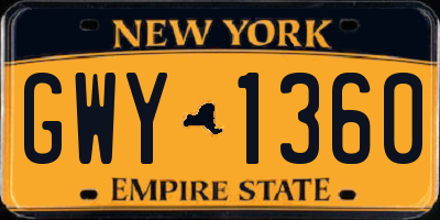 NY license plate GWY1360