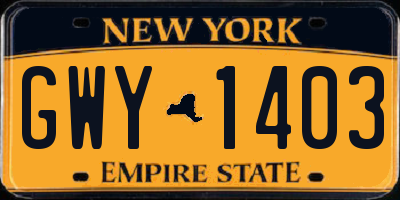 NY license plate GWY1403