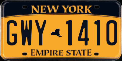 NY license plate GWY1410
