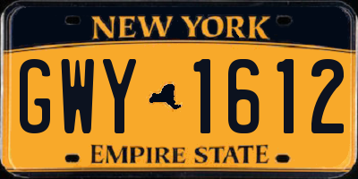 NY license plate GWY1612