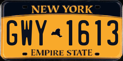 NY license plate GWY1613