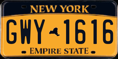 NY license plate GWY1616