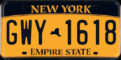 NY license plate GWY1618