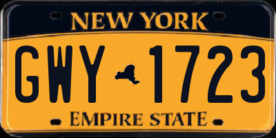 NY license plate GWY1723