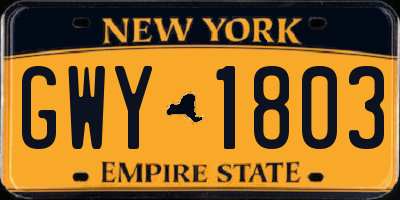 NY license plate GWY1803
