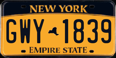 NY license plate GWY1839