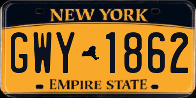 NY license plate GWY1862