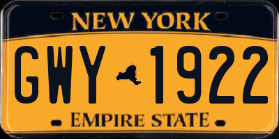 NY license plate GWY1922