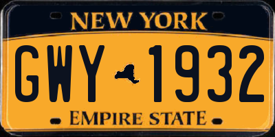 NY license plate GWY1932