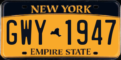 NY license plate GWY1947