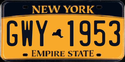 NY license plate GWY1953