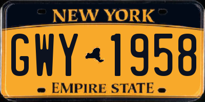 NY license plate GWY1958