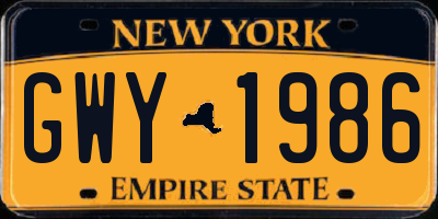 NY license plate GWY1986