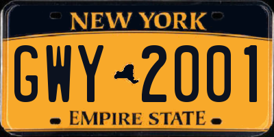 NY license plate GWY2001