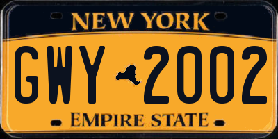 NY license plate GWY2002