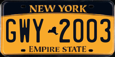 NY license plate GWY2003