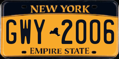 NY license plate GWY2006