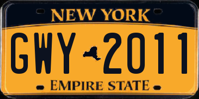 NY license plate GWY2011