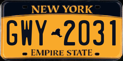 NY license plate GWY2031