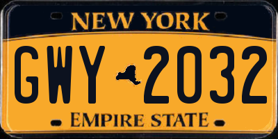 NY license plate GWY2032