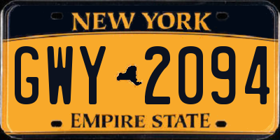 NY license plate GWY2094