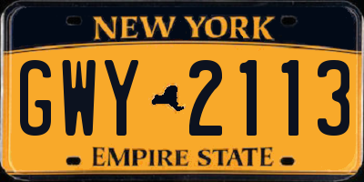 NY license plate GWY2113