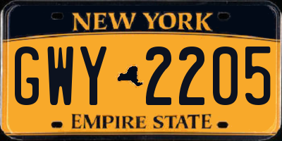 NY license plate GWY2205