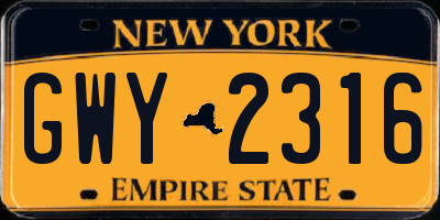 NY license plate GWY2316