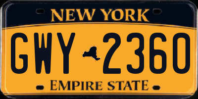 NY license plate GWY2360