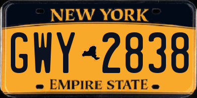 NY license plate GWY2838