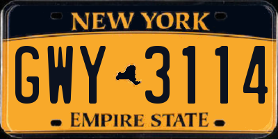 NY license plate GWY3114