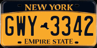 NY license plate GWY3342