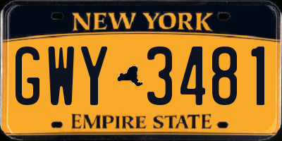 NY license plate GWY3481