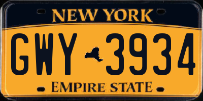 NY license plate GWY3934