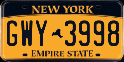 NY license plate GWY3998