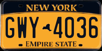 NY license plate GWY4036