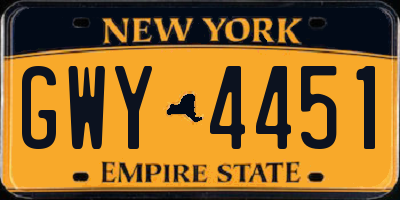 NY license plate GWY4451