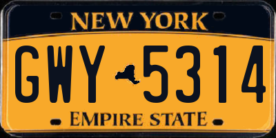 NY license plate GWY5314