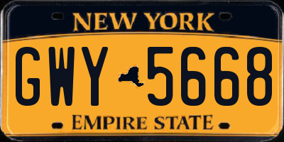 NY license plate GWY5668