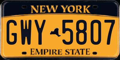 NY license plate GWY5807