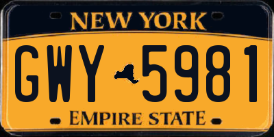 NY license plate GWY5981