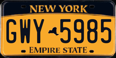 NY license plate GWY5985