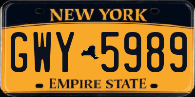 NY license plate GWY5989