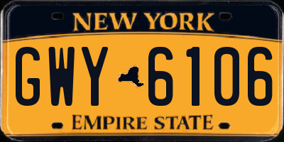 NY license plate GWY6106