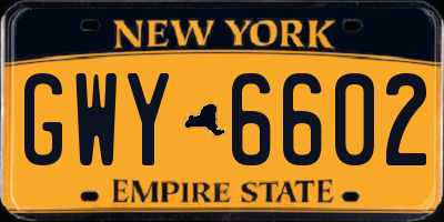 NY license plate GWY6602