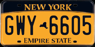 NY license plate GWY6605