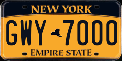NY license plate GWY7000