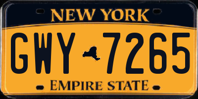 NY license plate GWY7265