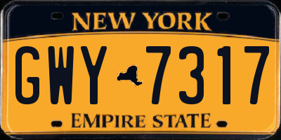 NY license plate GWY7317