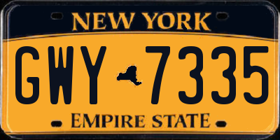 NY license plate GWY7335